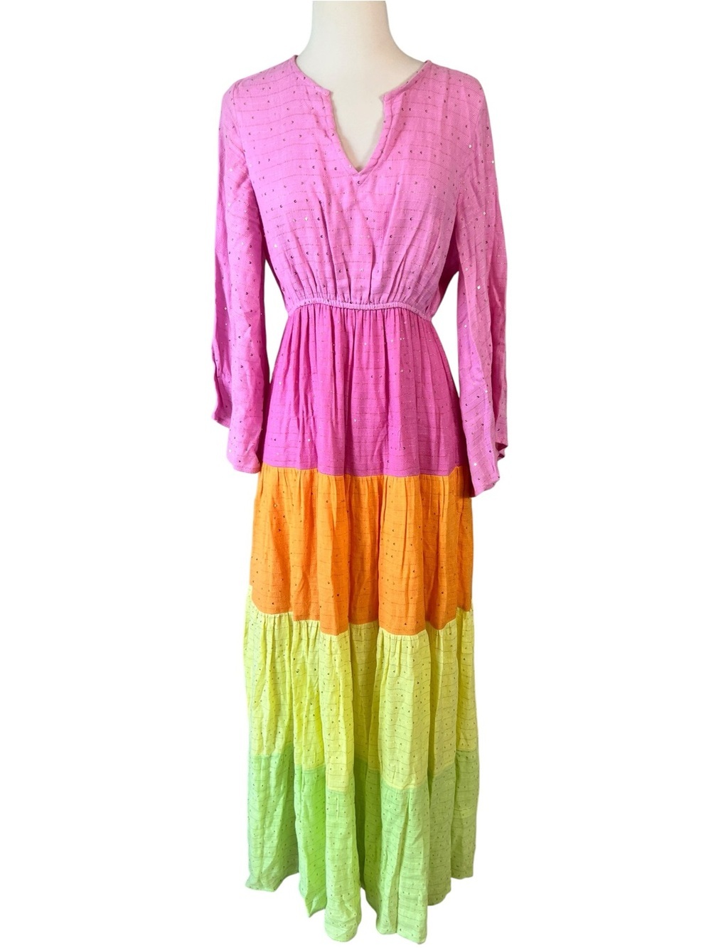 Anthropologie PQ Swim Tiered Colorblock Long-Sleeve Maxi Dress